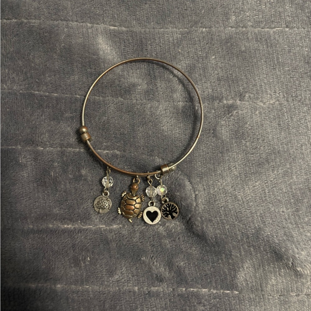 Silver Charm Bangle Bracelet with Turtle charm